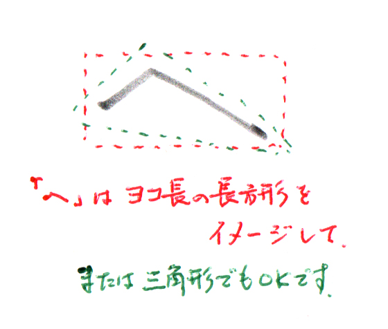 シルエットはヨコ長の長方形（または三角形）をイメージして「ヘ」